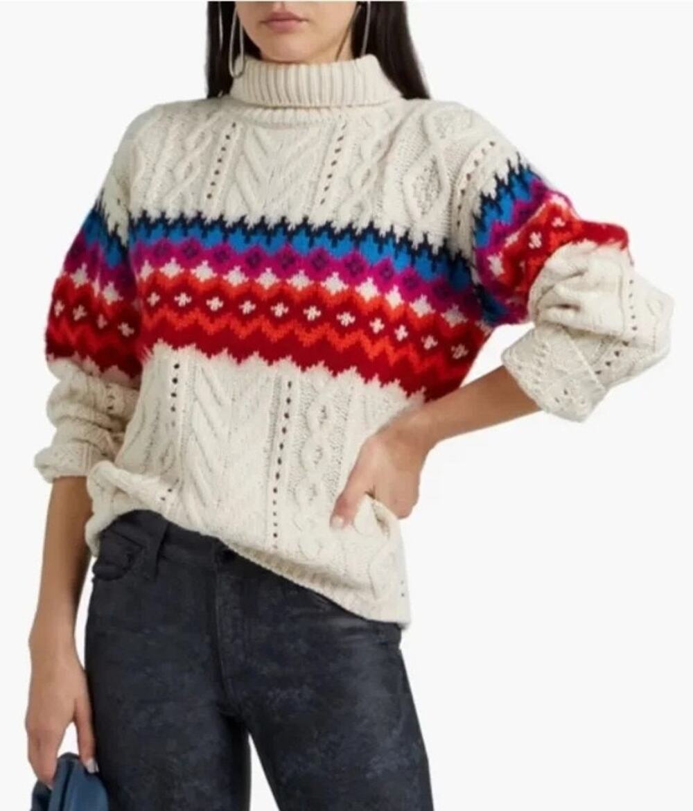 Rag & Bone Willow FairIsle Alpaca Wool CableKnit Sweater Turtleneck Womens XS